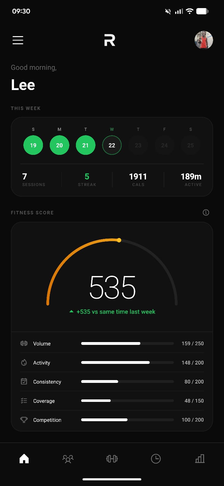 Ryval home dashboard